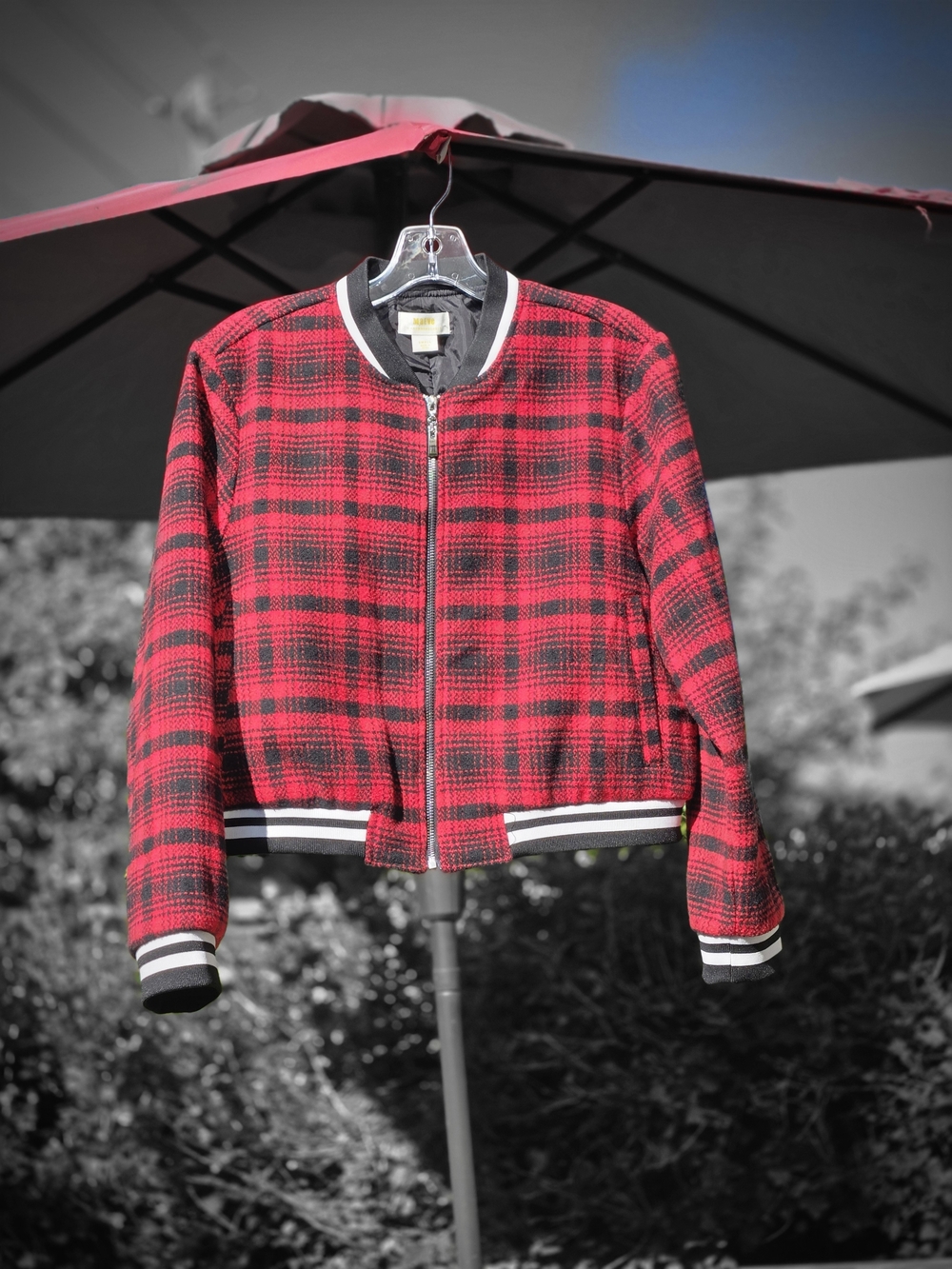 Maeve By Anthropologie Sport Red & Black Plaid Bomber Jacket US S